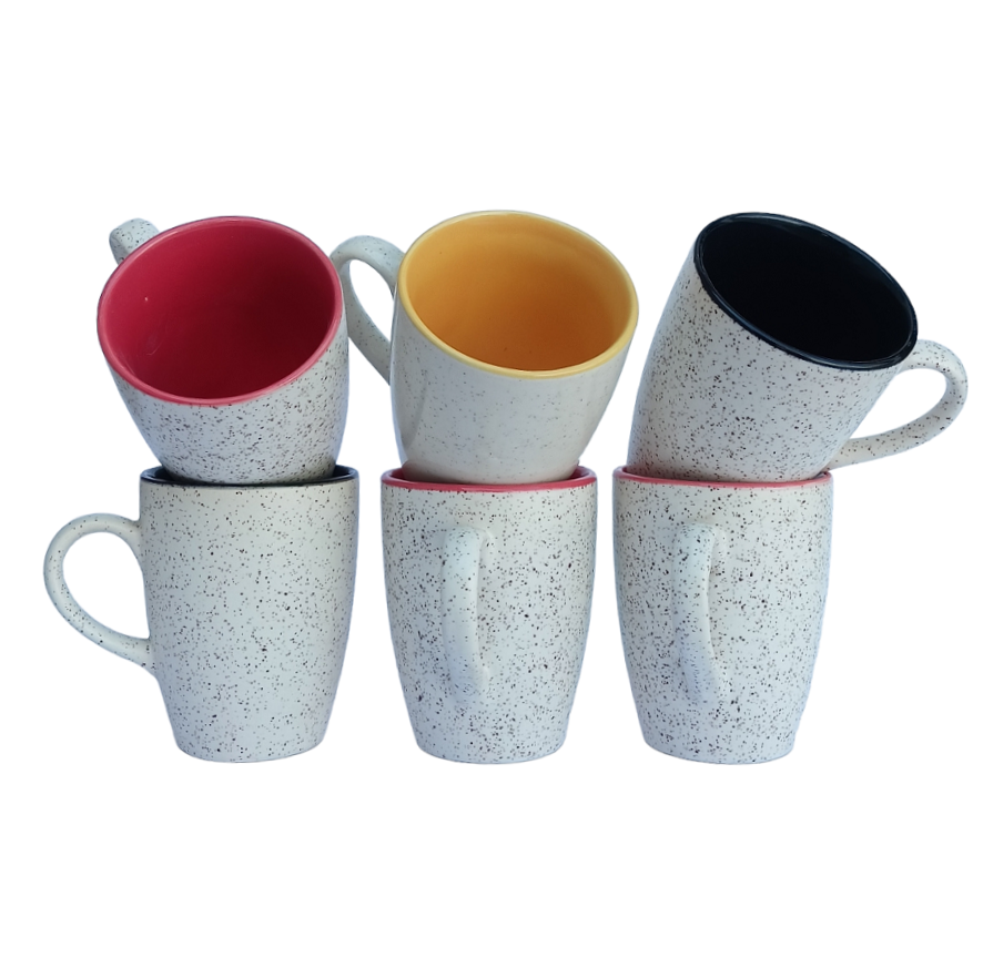 White Dotted Matty Ceramic Milk Mug Set of 6 Pcs - ECC1042