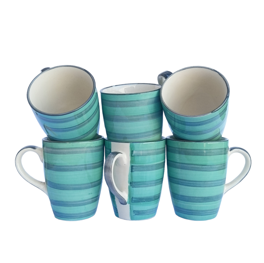 Green Strip Ceramic Milk Mug Set of 6 Pcs - ECC1045